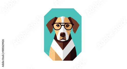 Geometric dog portrait w/ glasses on teal