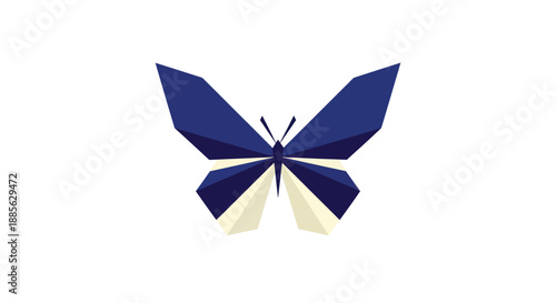 Stylized butterfly illustration in navy and cream, angular