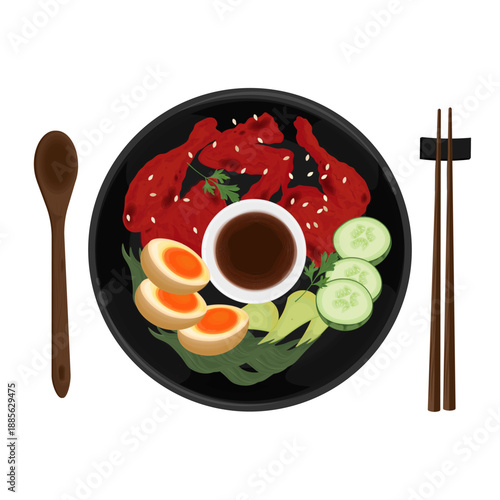 Vector Illustration logo Clip art Top View Whole Char Siu Chicken or Chinese BBQ Chicken