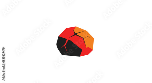 Fractured rock in flat design with black, red and orange tones