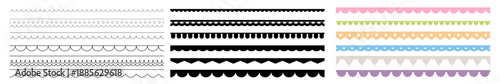 Scalloped edge seamless shapes vector set. Simple scalloped border illustrator pattern brush