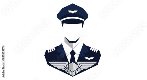 Pilot icon, faceless, wearing dark blue uniform and hat