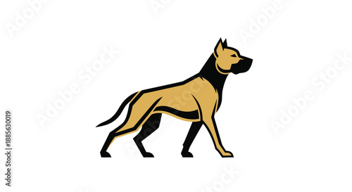 Strong dog, tan and black, poised