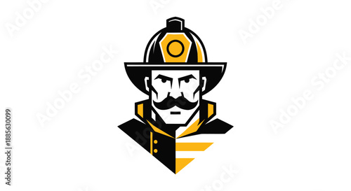 Vector illustration of a firefighter in a helmet, with mustache