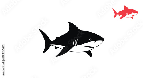Graphic of two stylized sharks, one black, one red