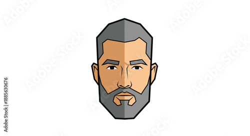 Minimalist face of a gray-haired, bearded man