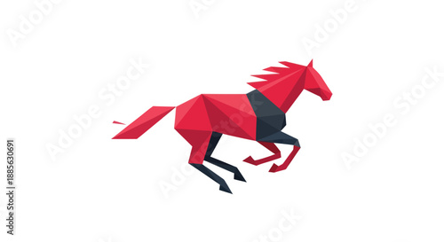 Geometric red horse, black accents, white background