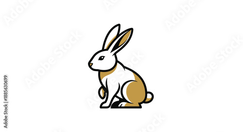 Stylized rabbit illustration, white and brown, side view
