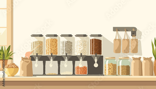 Zero Waste Bulk Dispenser Grocery Vector Side View