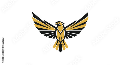 Bird logo with spread wings, in black and gold colors
