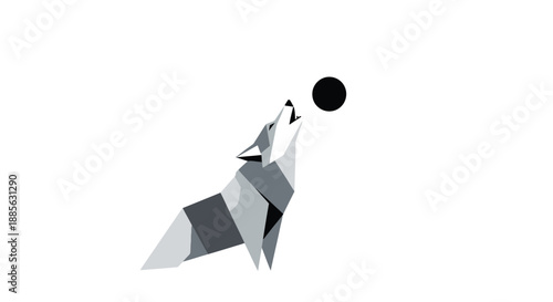Geometric wolf howls at a black circle