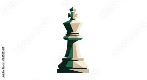 Stylized chess king in cream and green, depicted with angular, geometric shapes
