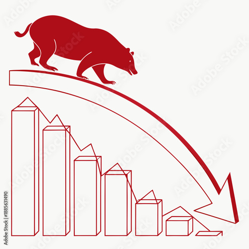 Red bull on declining graph with downward arrow downward trend