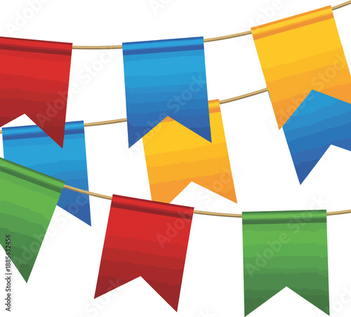 Colorful Festa Junina Flags Hanging on Rope, Vector Illustration