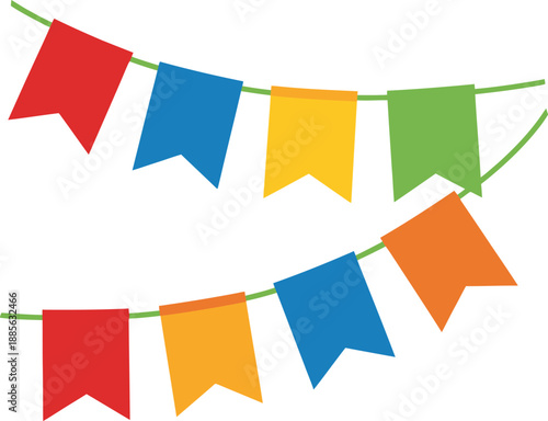 Colorful Party Bunting Flags Hanging on String for Celebration and Festivals