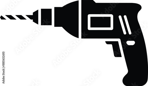 Power Drill Icon, Black and White Vector Illustration of a Cordless Drill for Construction and DIY