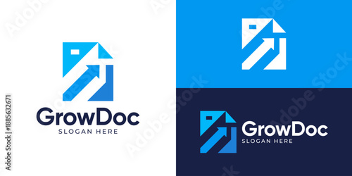 Creative simple grow doc logo template. Abstract file with arrow up logo design vector illustration.