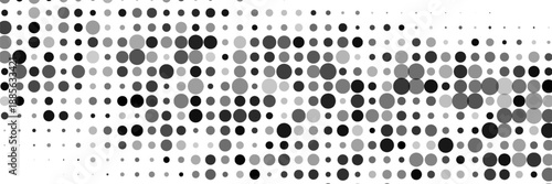 Scattered dense balck dots. Dark points dispersion on white background. Beauteous grey spots dispersing overlay template. Charming vector illustration.