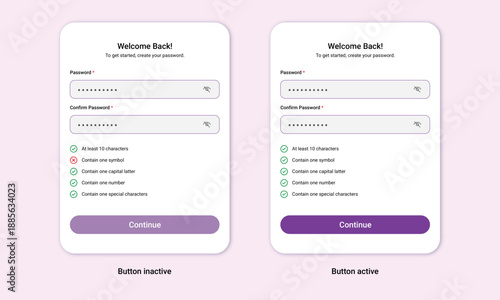 Password Creation Input Form with Real-time Validation and Button Status.