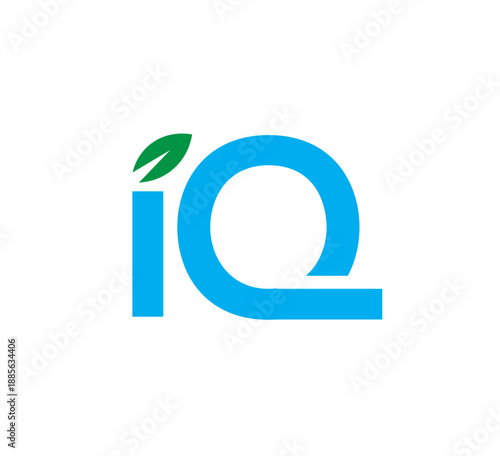 IQ Logo with Leaf on Letter I Eco Intelligence Concept