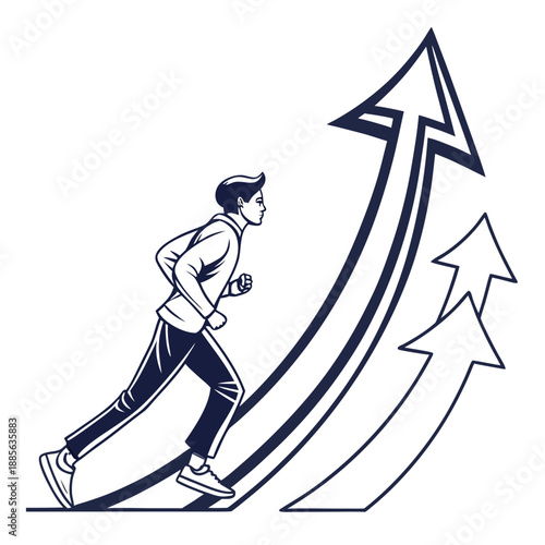 Man running up arrows growth increase