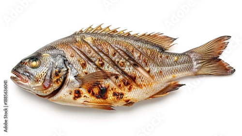 Fresh raw whole striped bass fish on white background isolated closeup