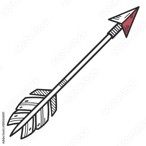 Red and white arrow with feathers black outline