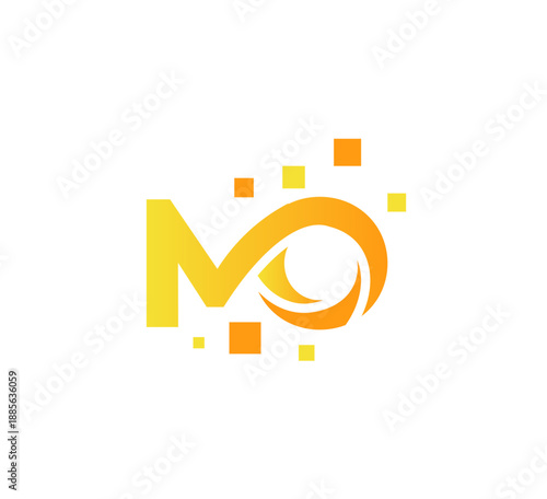 MO Logo with Creative Letter O and Abstract Graphic Dots