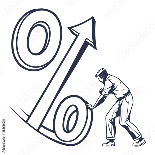 Man pushing large percentage symbol with arrow up abstract