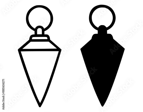 Plumb bob illustration icon, black and white in outline and silhouette style