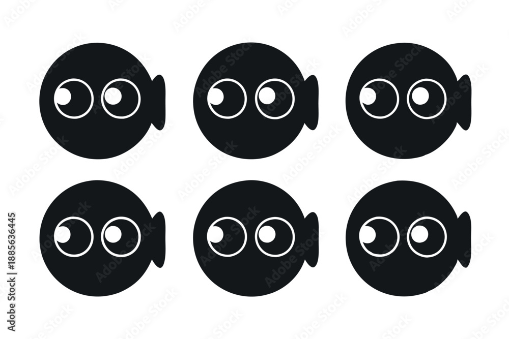 Fototapeta premium Simple Black Silhouette Fish with Wide White Eyes