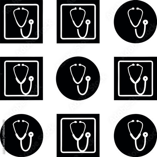 Black and White Stethoscope Icons in Various Shapes