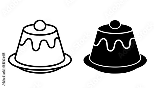 Pudding illustration icon in outline and silhouette style