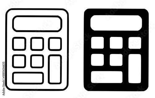 Calculator illustration icon in outline and silhouette style