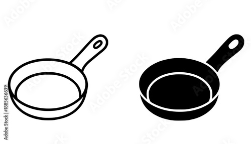 Cooking utensil icon, frying pan illustration in outline and silhouette style