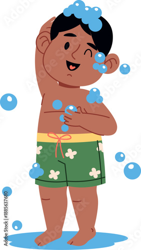 Boy Bathing With Soap Bubbles