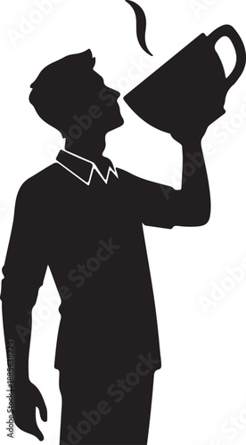 Silhouette of a Man Drinking from an Oversized Coffee Mug