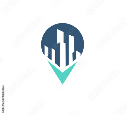 Location Pin Icon with Building Skyline Inside