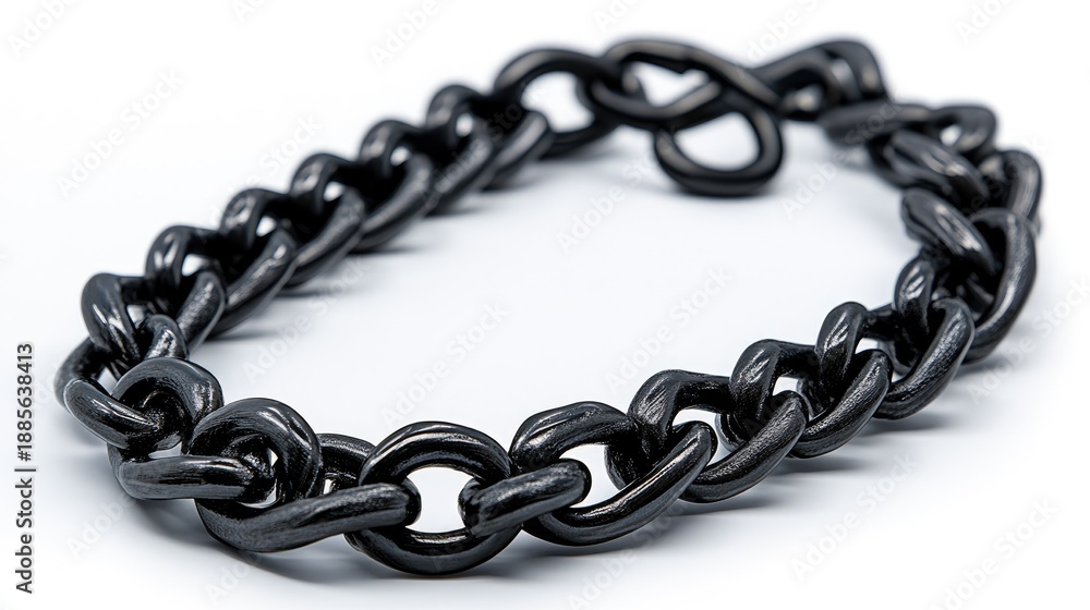 Fototapeta premium Black metal chain link bracelet on white background showcasing unique design and craftsmanship, perfect for fashion and jewelry enthusiasts or for styling accessories