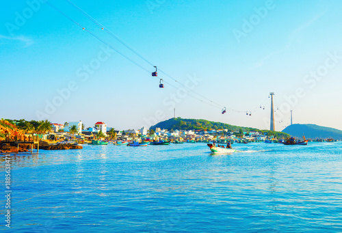 Quadro su tela Cable car in Phu Quoc Island, Vietnam tourist area