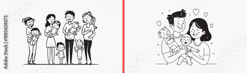 Happy family icon set, family life symbols, parents children outline icons, family vector pack, home love icons, family line icons, family ui pack

