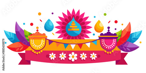Colorful decorative banner for festival celebration with flowers  