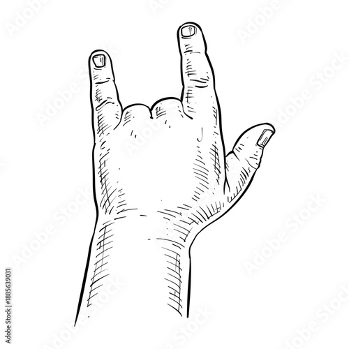rock n roll baby hand gesture vector line art hand drawn illustration