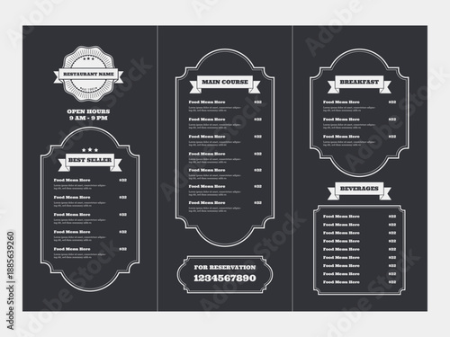 Wallpaper Mural Restaurant food menu template in trifold. Chalk board style food menu design. Trifold flyer for restaurant menu. Torontodigital.ca