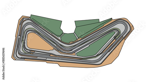 Aerial Top-Down View of a Complex Construction Site Layout with Roads, Excavated Areas, and Green Zones, Engineering Blueprint Style Graphic