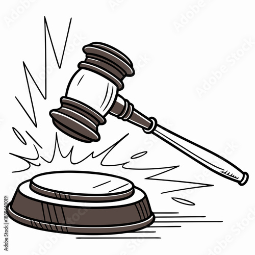 Gavel hitting sound block with motion lines justice