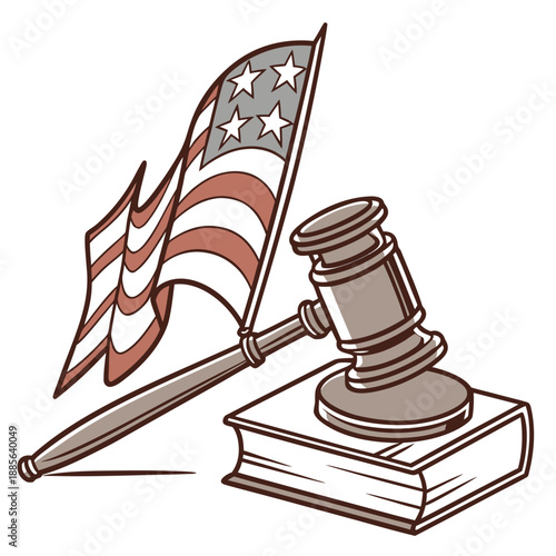 American flag gavel on law book court authority