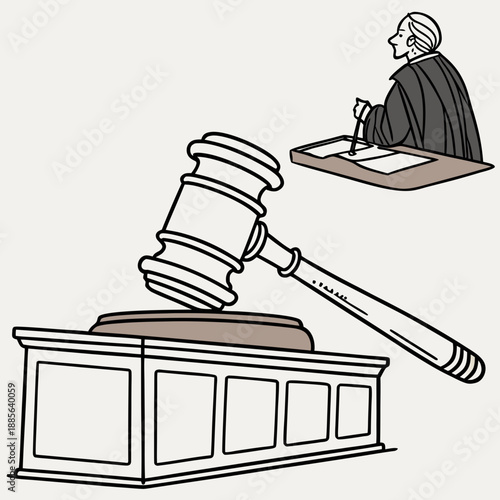 Judge banging gavel on desk in courtroom judge's desk