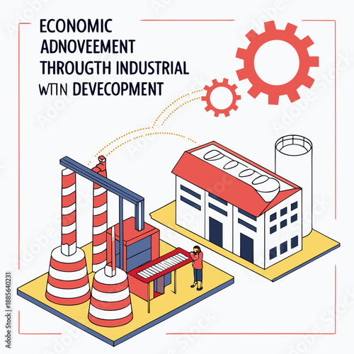 Industrial building with smokestacks and workers factory