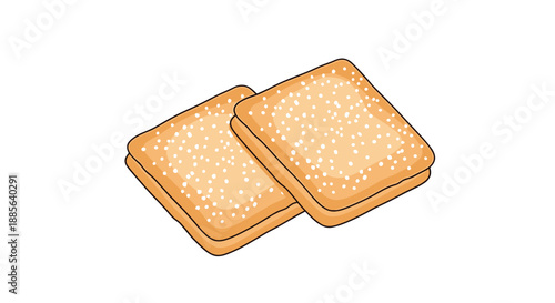 Two square golden brown biscuits sprinkled with sugar are shown as a delicious snack illustration on a plain white background.